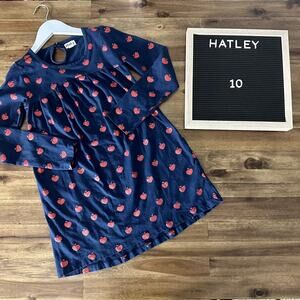 Hatley Navy Red Metallic Heart Shaped Apple Knit Long Sleeve Dress European 10
